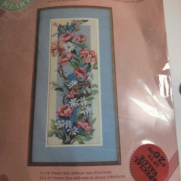 'From the Heart' Embroidery Kit, Grandmacore. VTG 1989 Bird's Nest. 11" x  22" - Picture 1 of 4